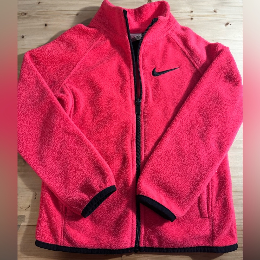 Nike Kids Bright Pink Full-Zip Fleece Jacket with Black Trim